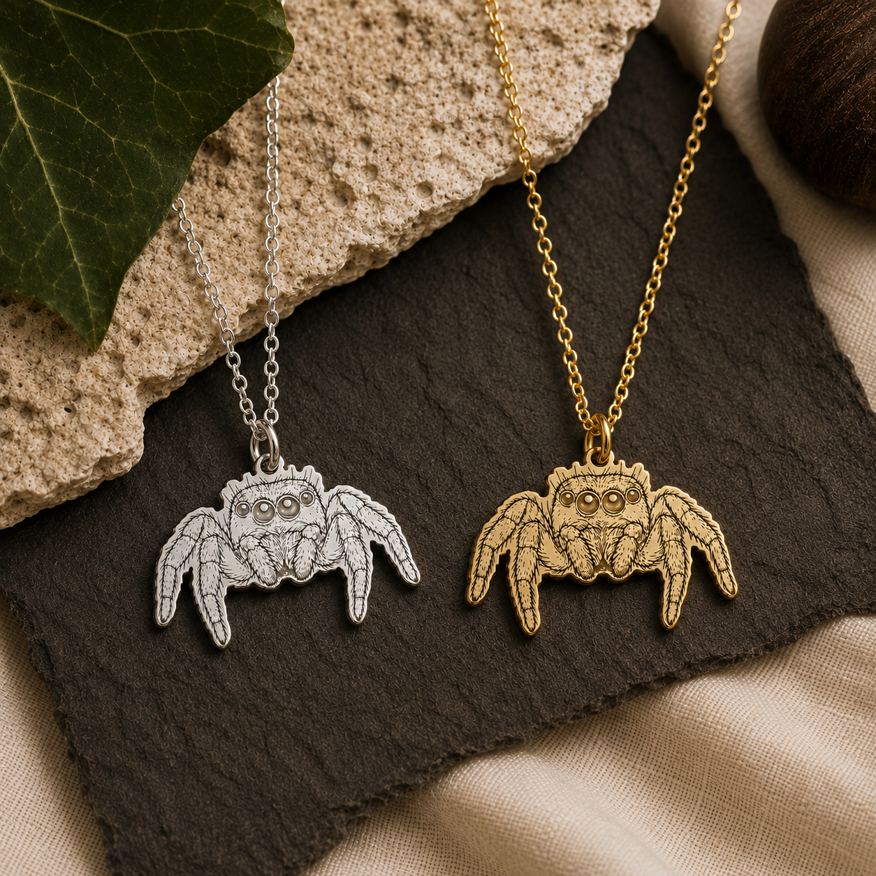 Jumping Spider Necklace – Sterling Silver Arachnid Pendant by Apsley and Heron
