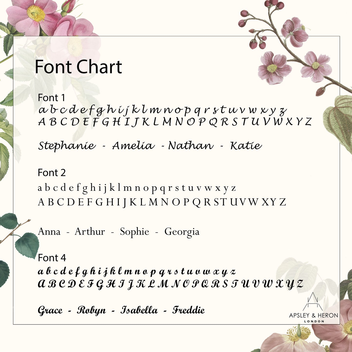 Font Chart For Women's 9ct Name Necklace