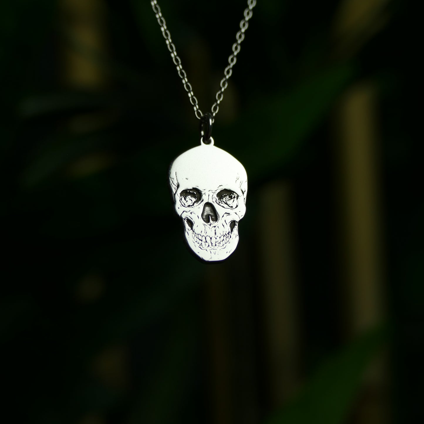 Engraved Skull Necklace – Sterling Silver Skull Pendant