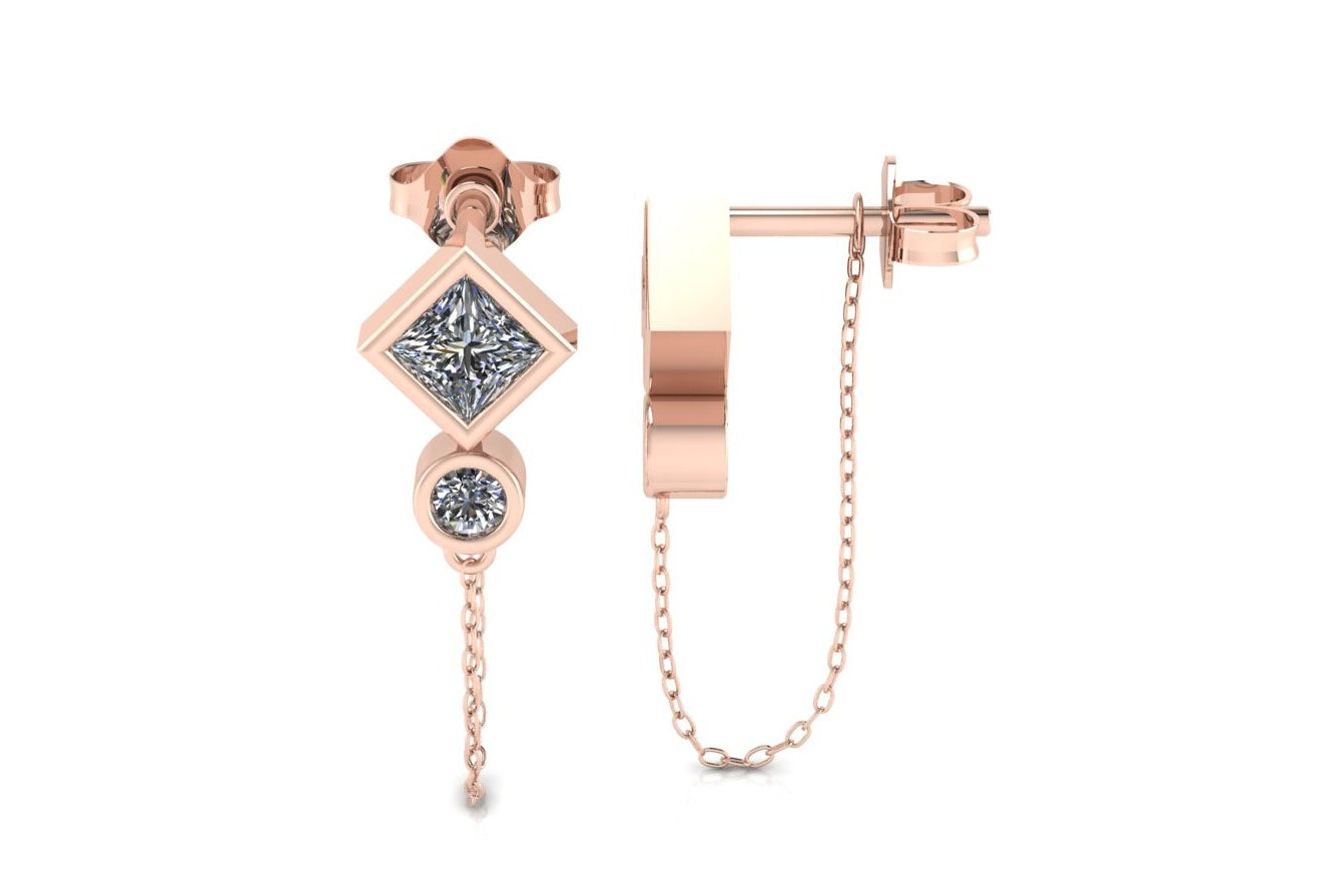 Diamond Circle Short Chain Earrings