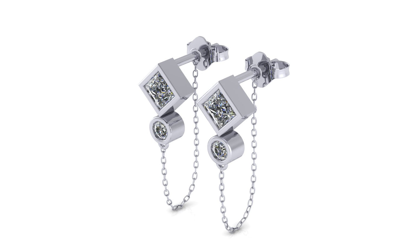 Diamond Circle Short Chain Earrings