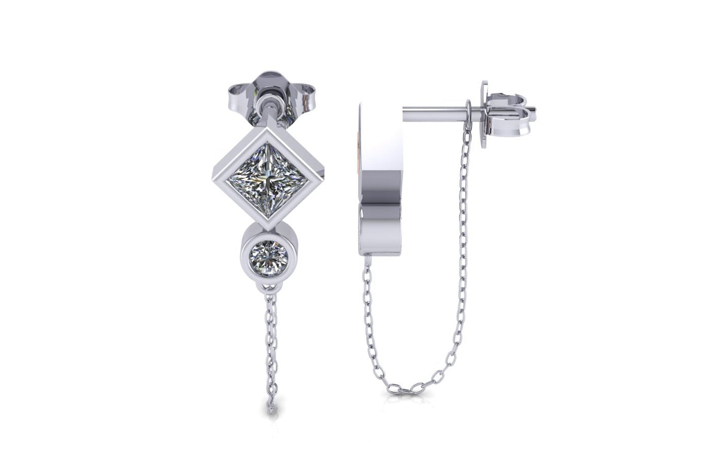 Diamond Circle Short Chain Earrings