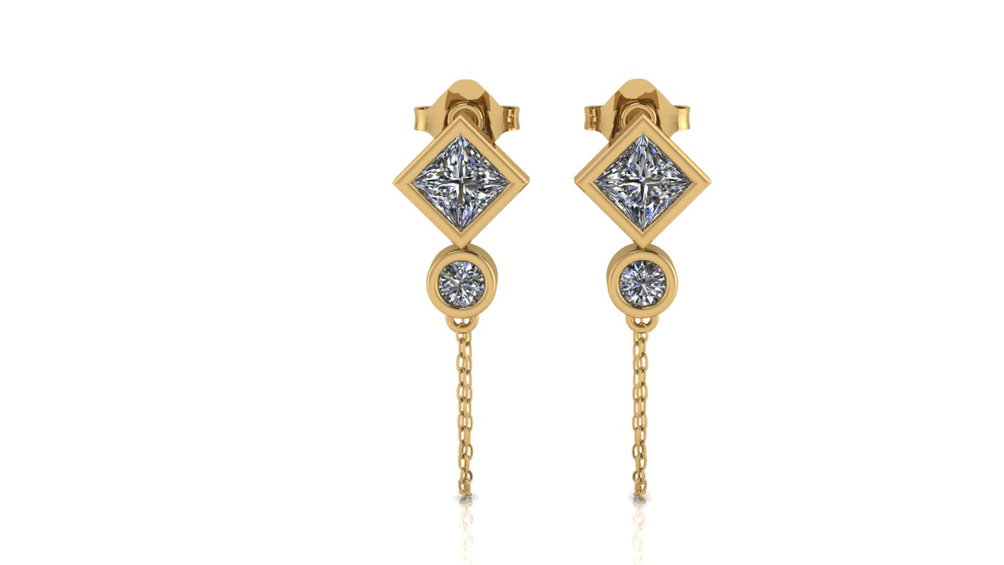 Diamond Circle Short Chain Earrings