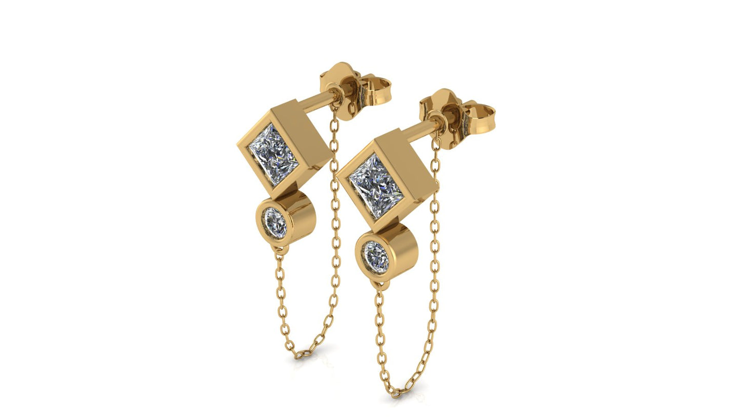 Diamond Circle Short Chain Earrings