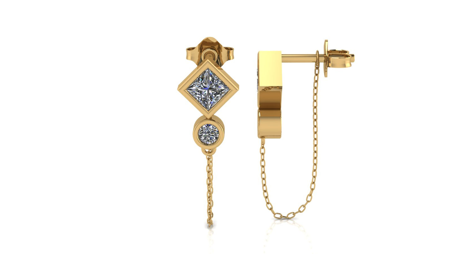 Diamond Circle Short Chain Earrings