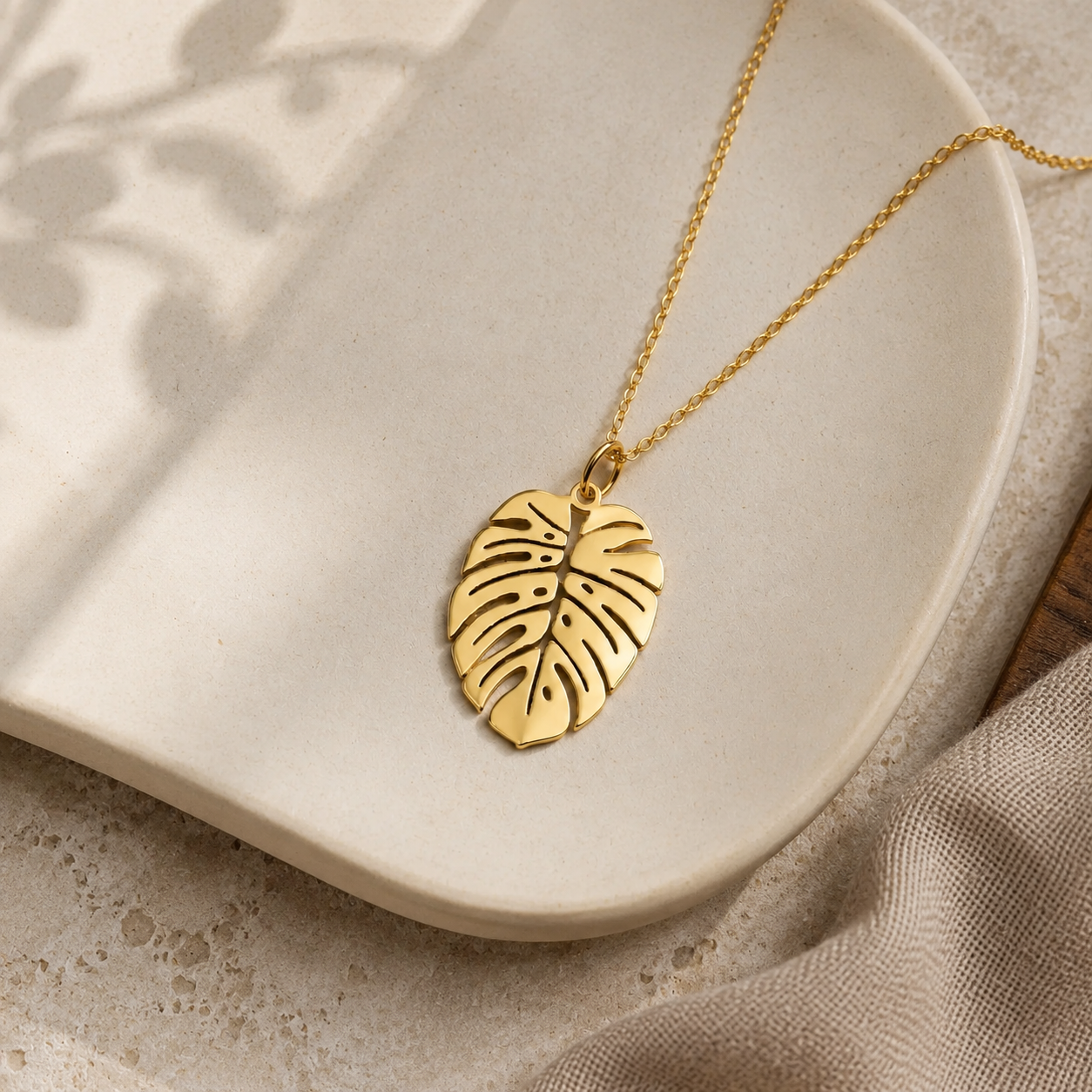 Monstera Leaf Necklace - Tropical Botanical Pendant by Apsley & Heron