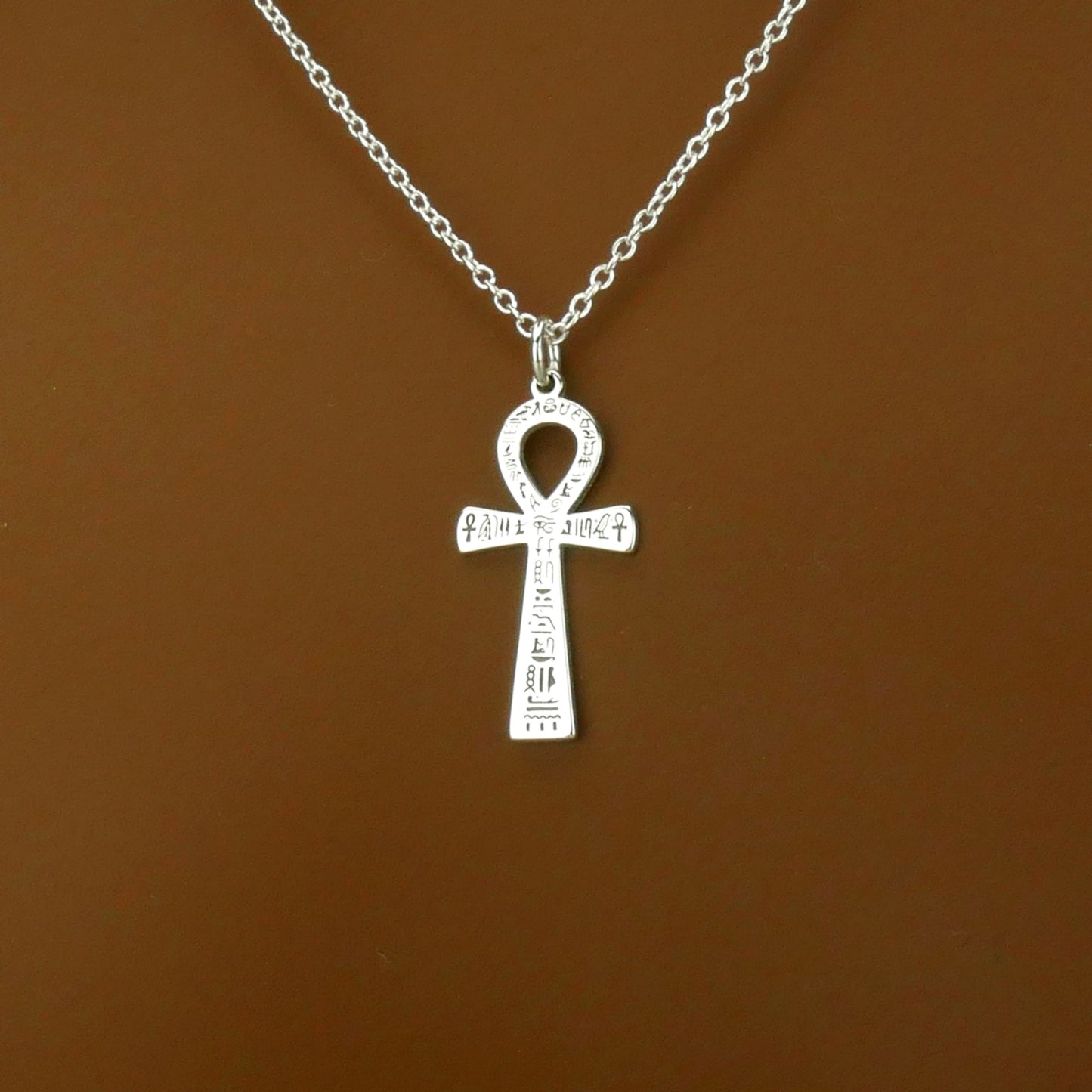 Engraved Ankh Necklace – Sterling Silver Egyptian Symbol Pendant by Apsley and Heron