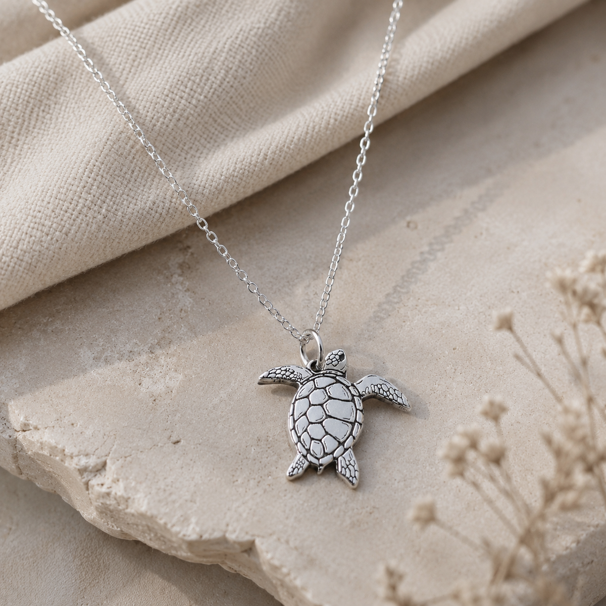 Sea Turtle Necklace – Sterling Silver Ocean Pendant by Apsley and Heron