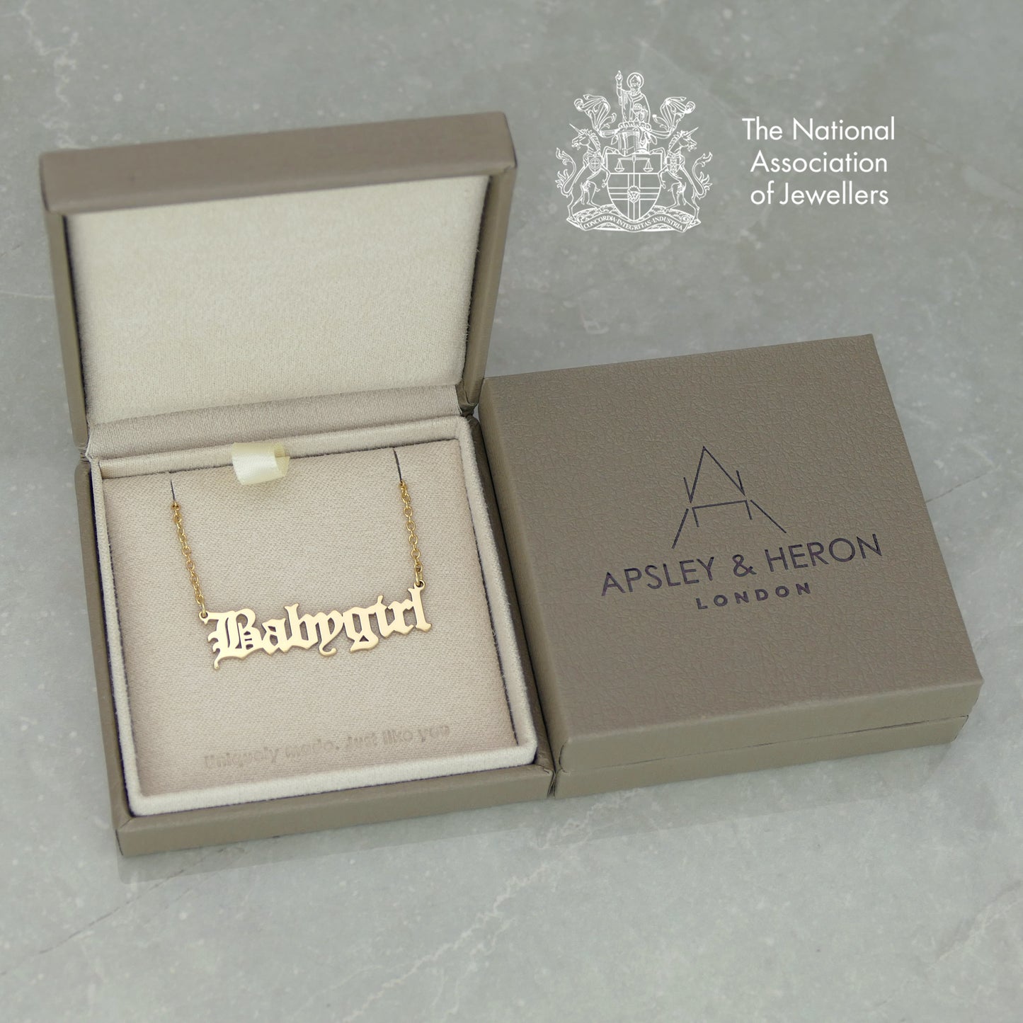 Old English Font Name Necklace with 18ct Gold Plating