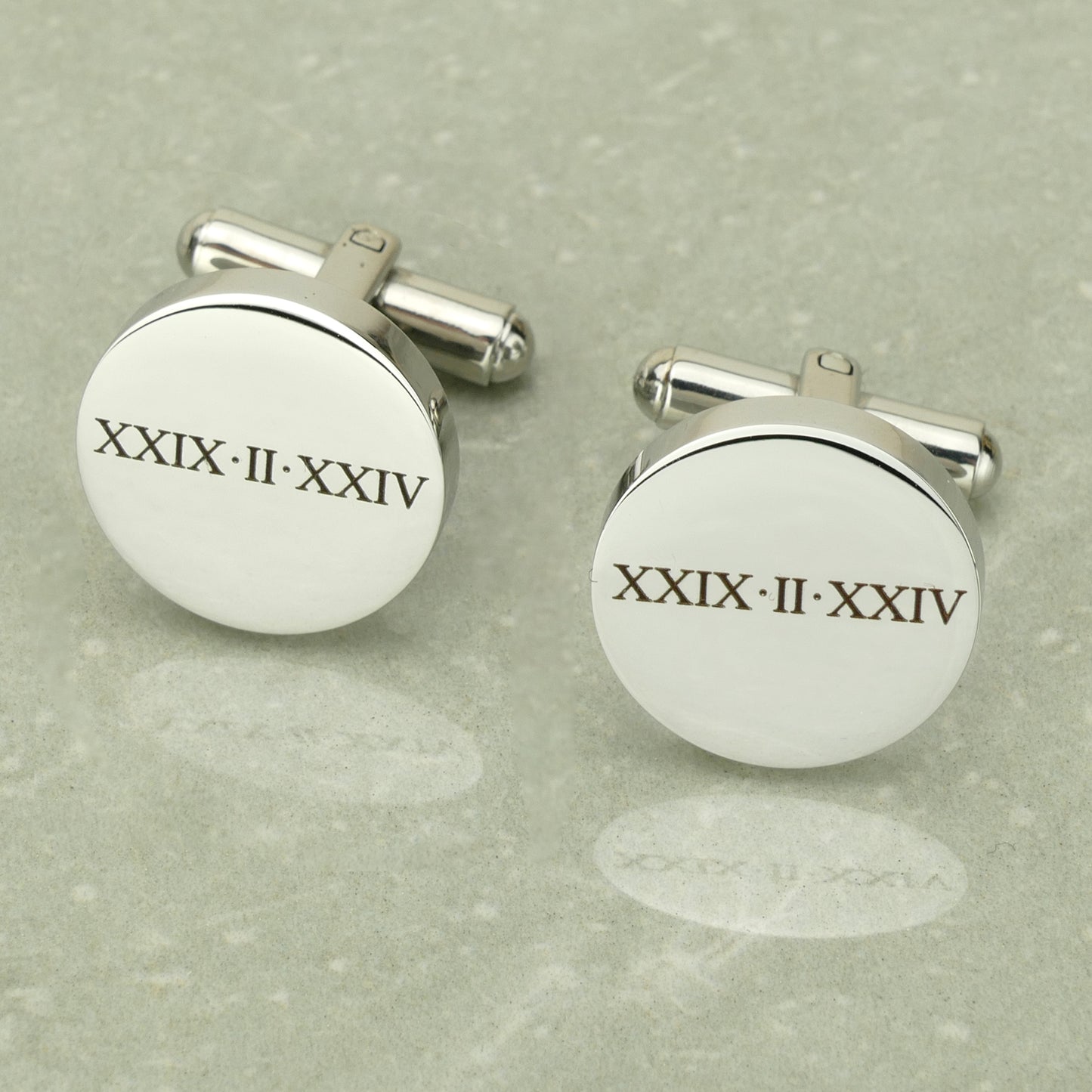 Custom Engraved Date Cufflinks in Stainless Steel