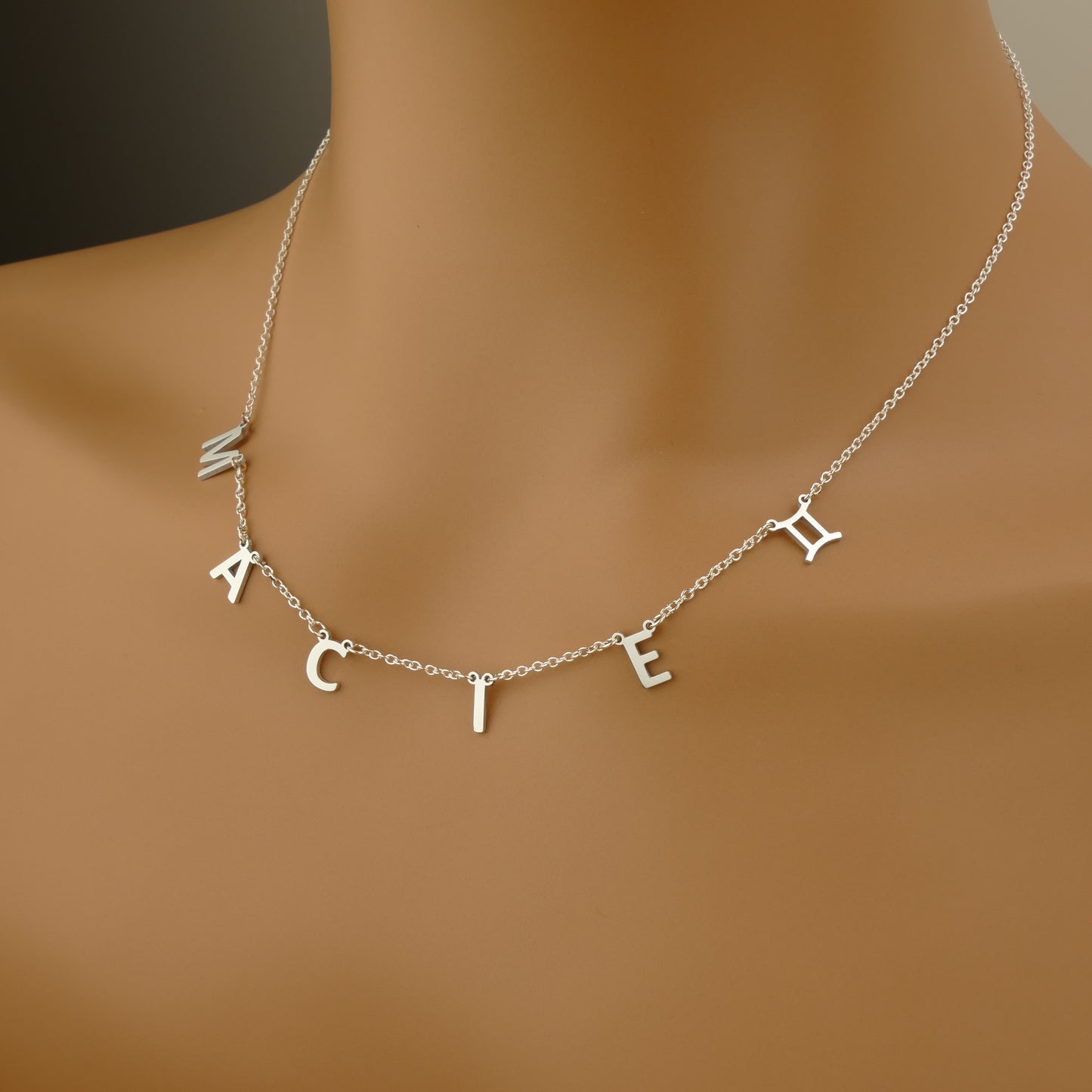 Custom Hanging Spaced Letter Necklace in Sterling Silver