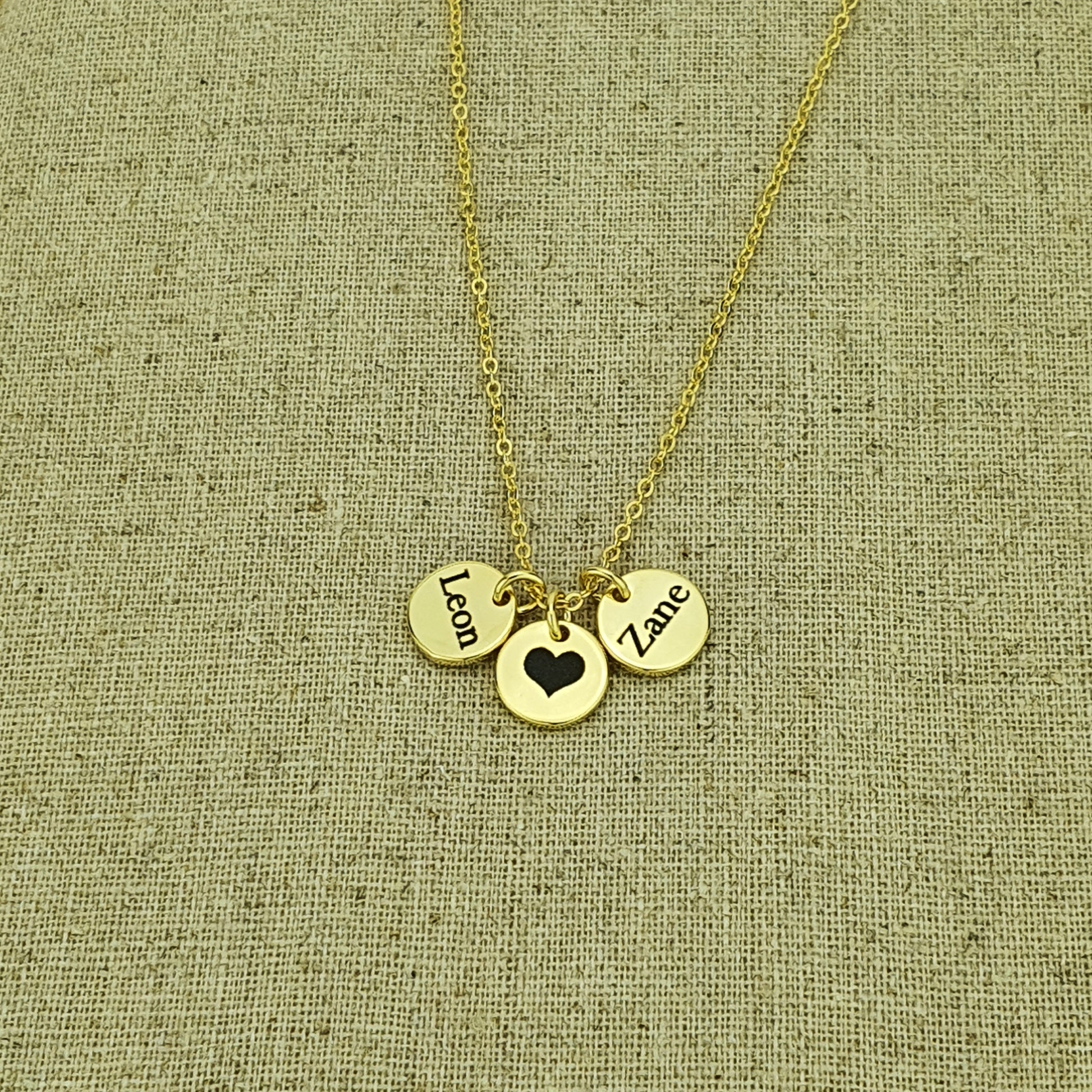 Gold Multiple Disc Initial Necklace – Engraved Family Name Jewellery