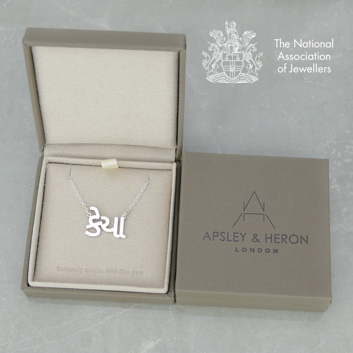 Handcrafted Gujarati Name Necklace from London Workshop