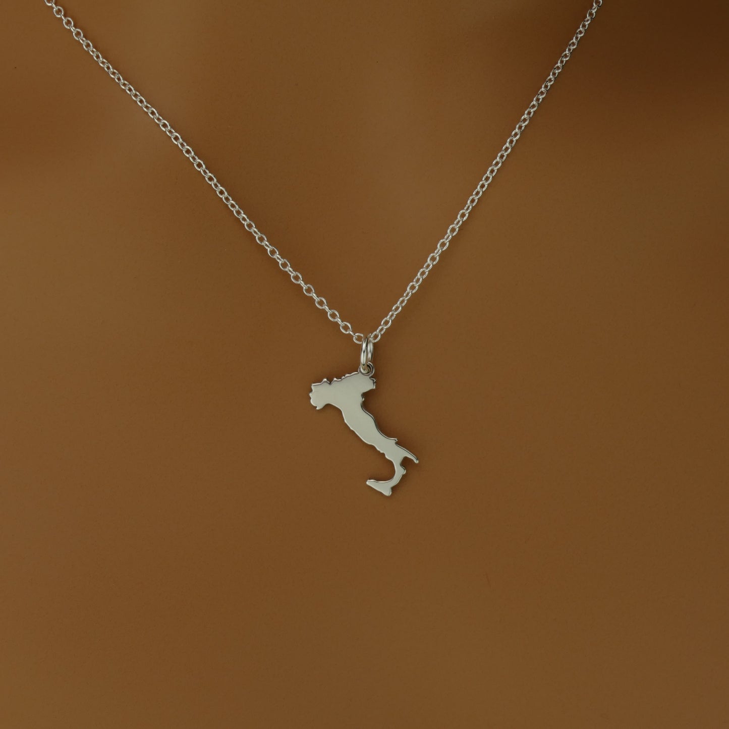 Italy Map Necklace in Sterling Silver by Apsley & Heron