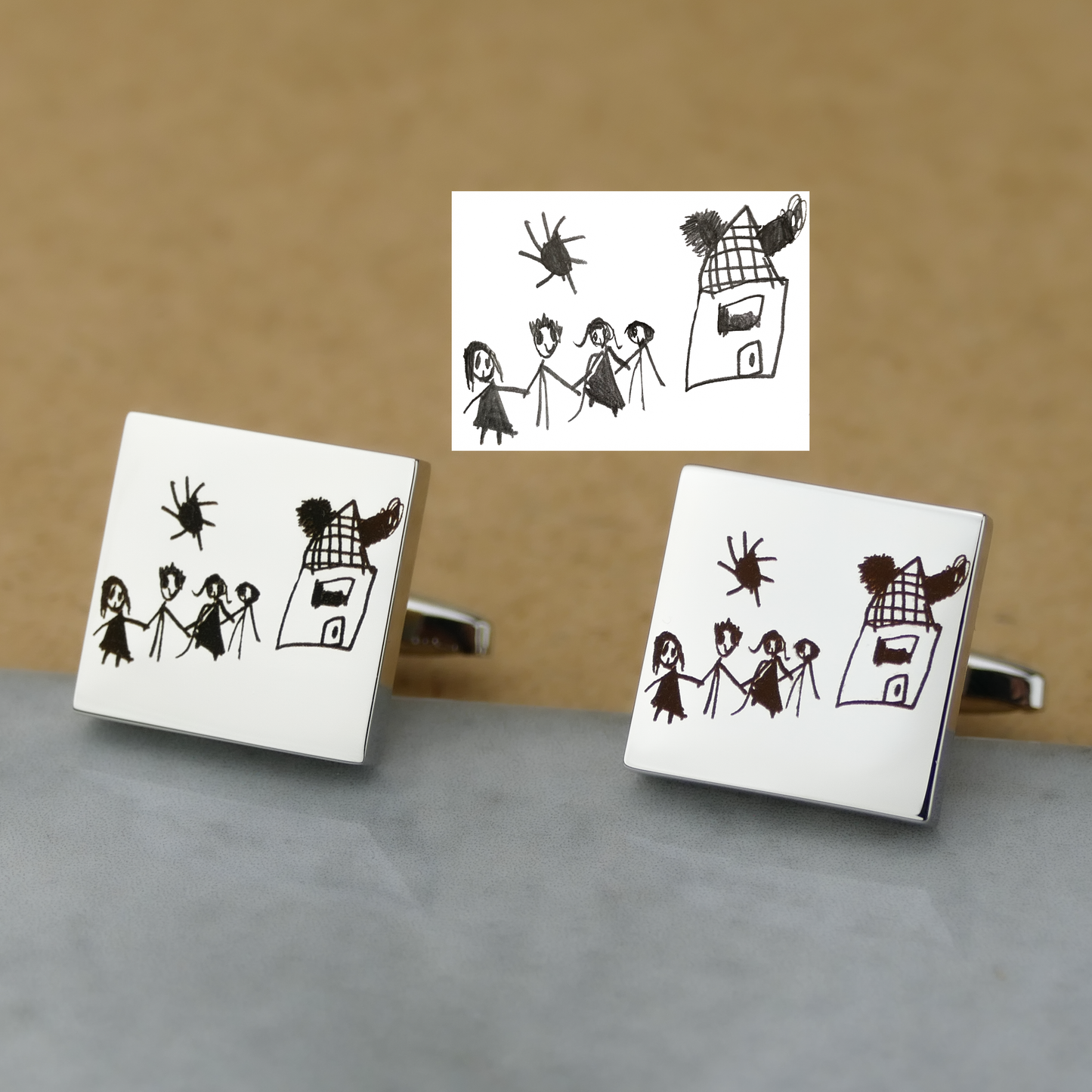 Personalised Kids Drawing Cufflinks in Stainless Steel by Apsley and Heron