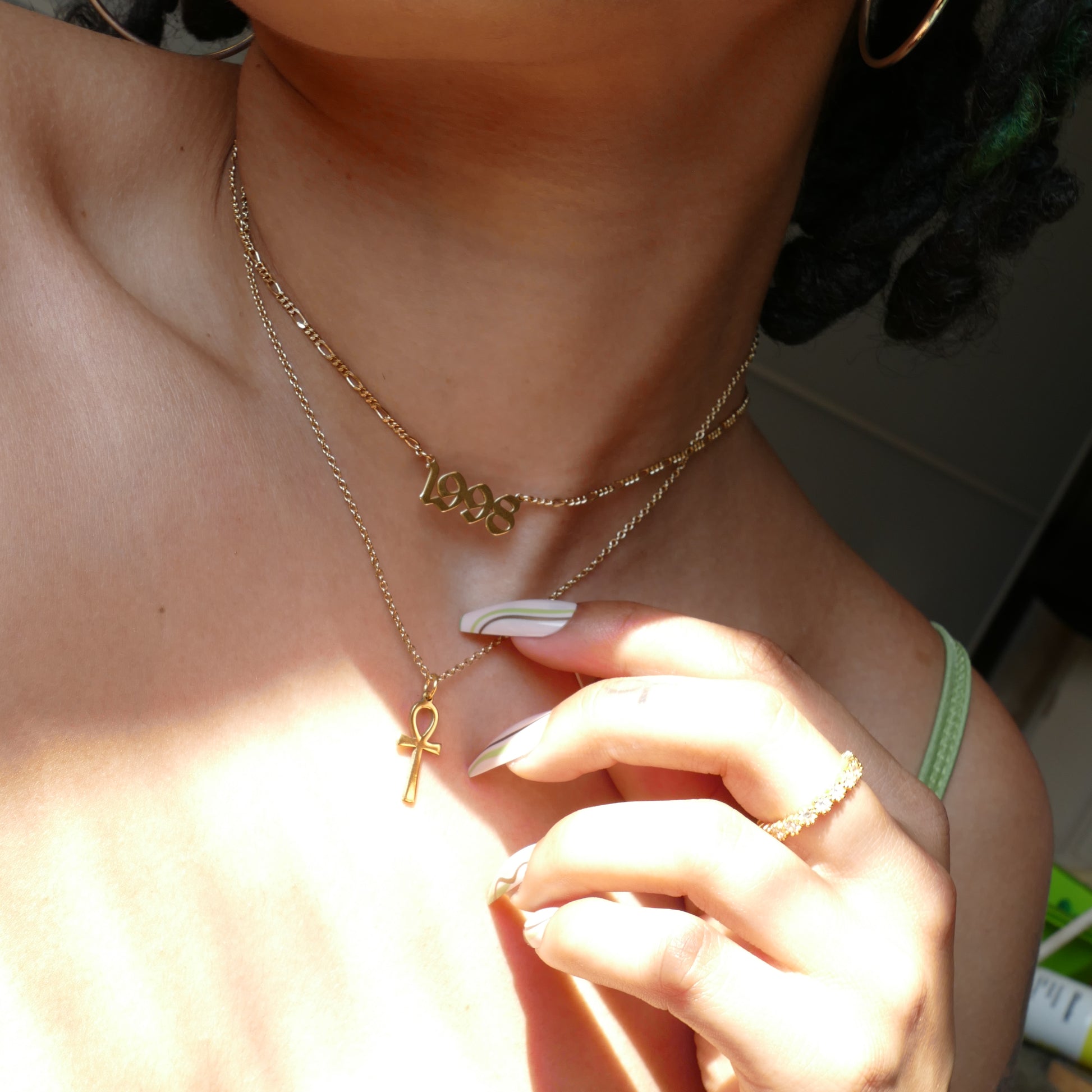 Model Wearing Sterling Silver Ankh Necklace