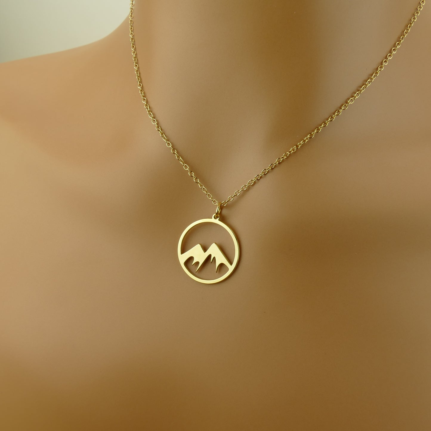 Mountain Landscape Pendant Necklace with 18ct Gold Plating