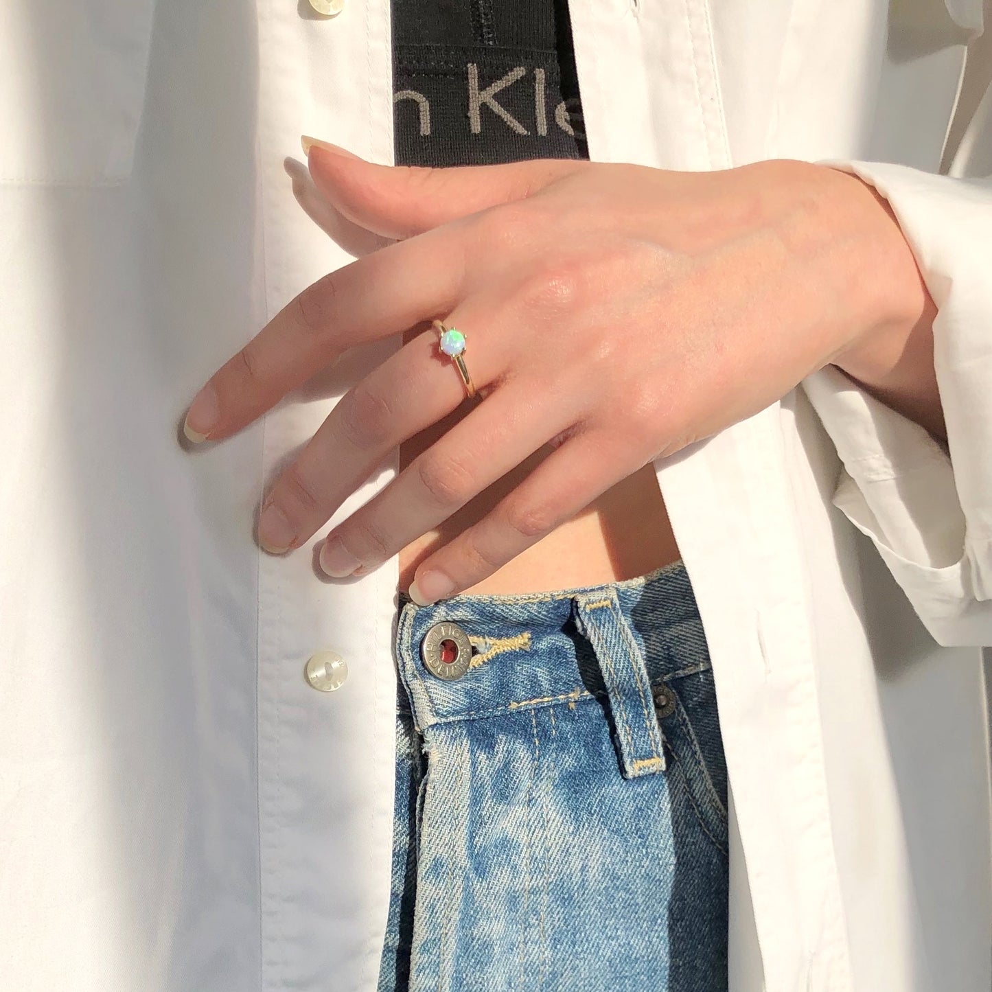 October Birthstone Blue Opal Ring in Sterling Silver