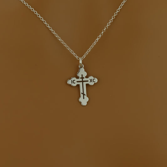Orthodox Cross Necklace in Sterling Silver by Apsley and Heron