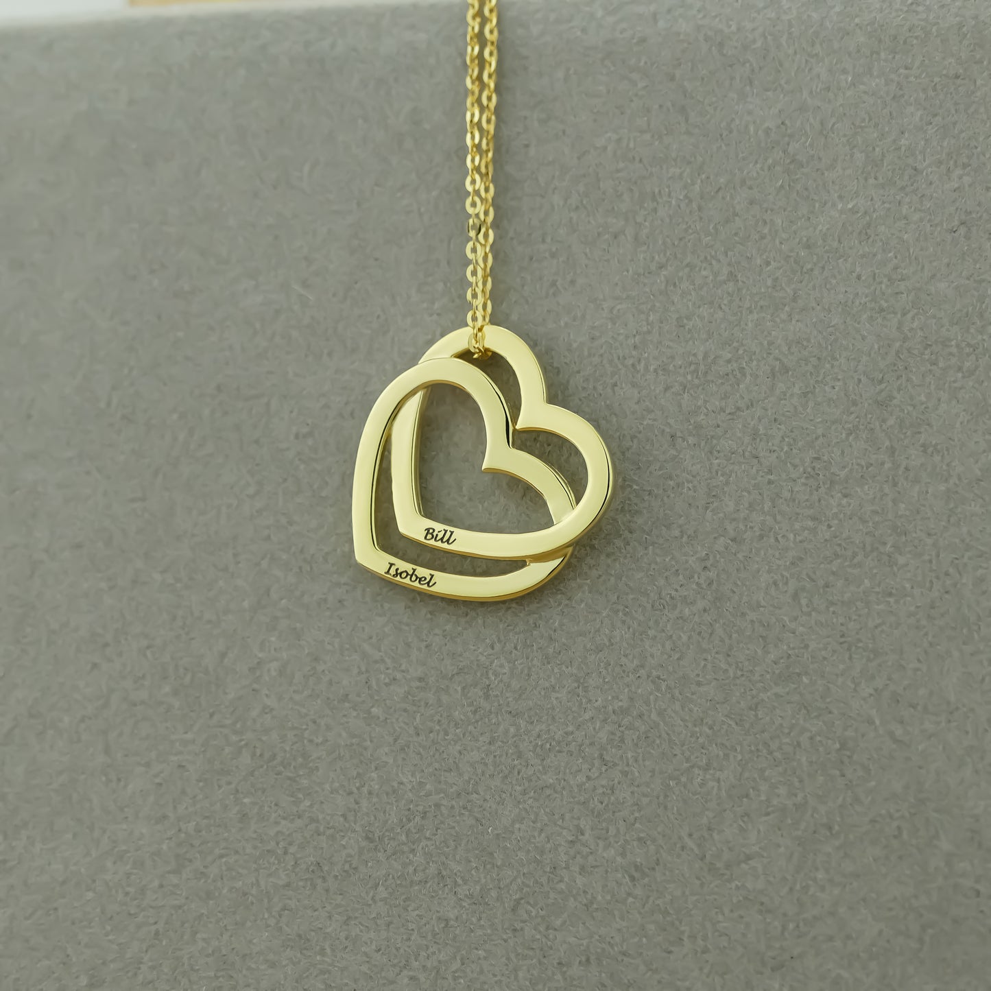 Personalised Double Heart Name Necklace in Sterling Silver by Apsley and Heron