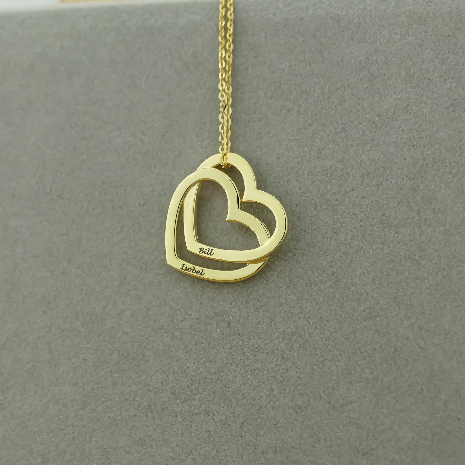 Personalised Double Heart Name Necklace in Sterling Silver by Apsley and Heron