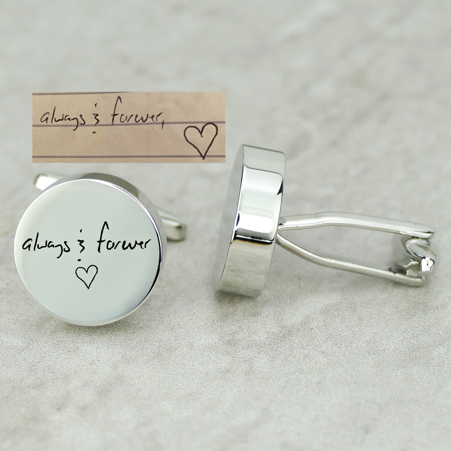 Personalised Handwriting Cufflinks in Stainless Steel by Apsley and Heron