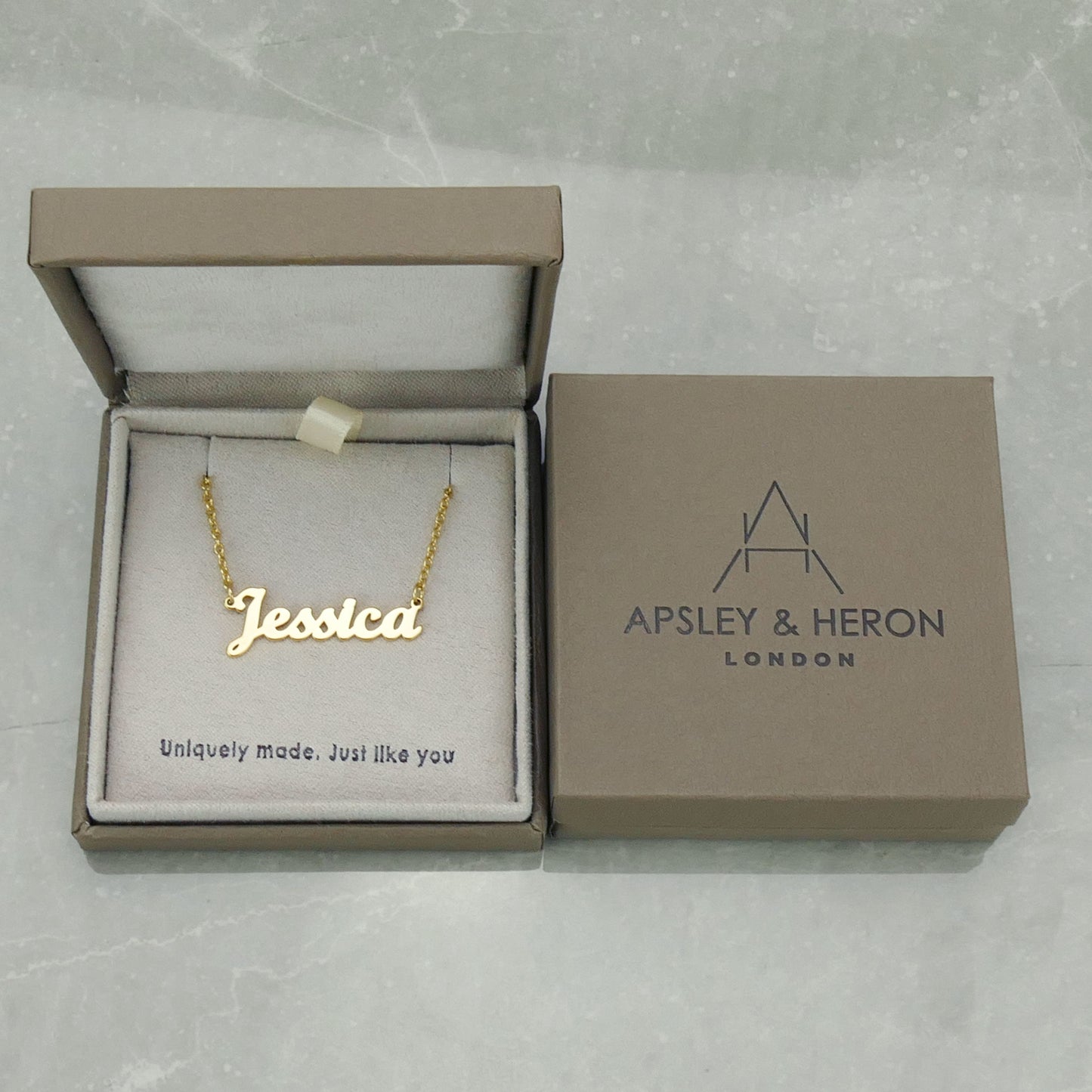 Personalised Name Necklace in Apsley and Heron Gift Box