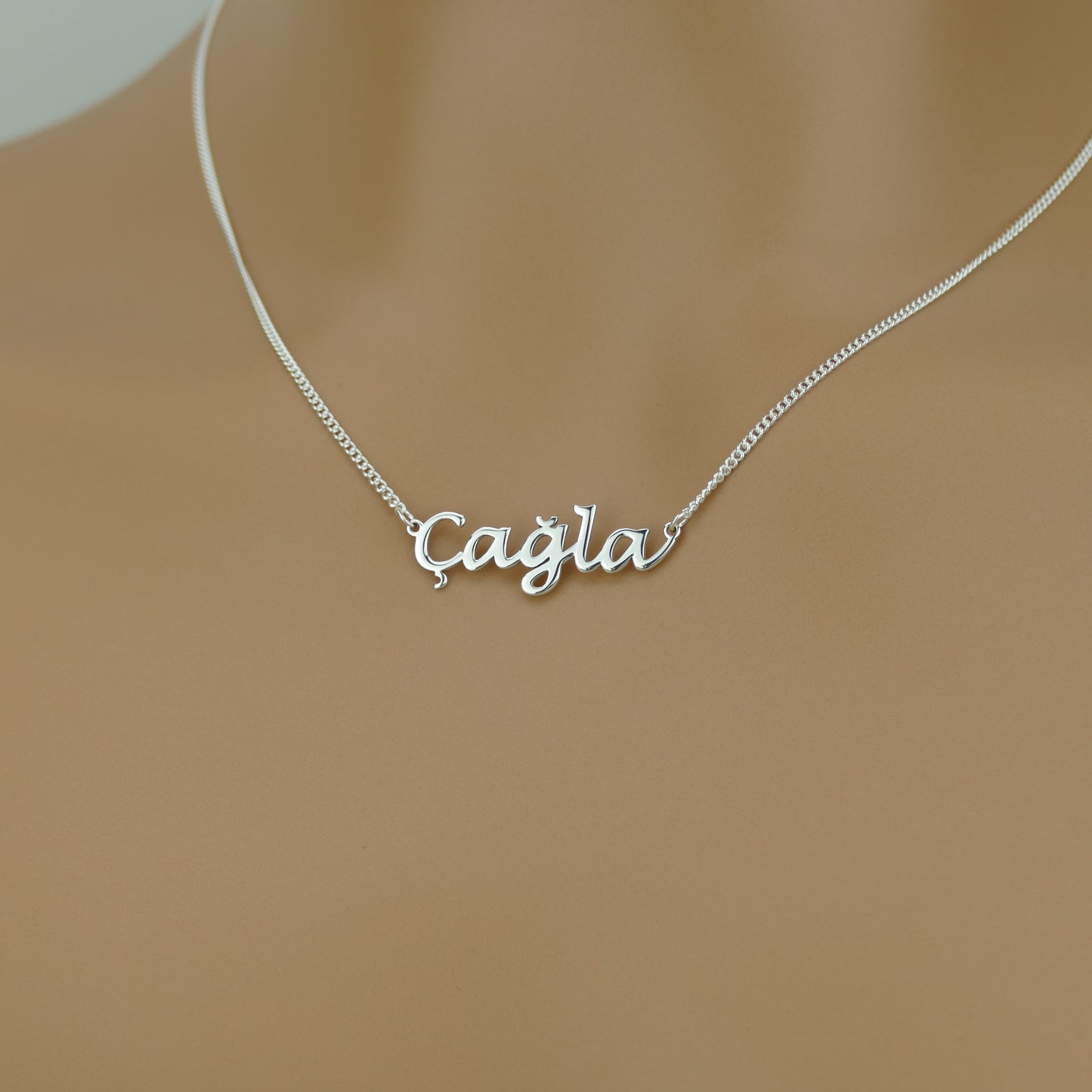 Personalised Turkish Name Necklace in Sterling Silver by Apsley and Heron