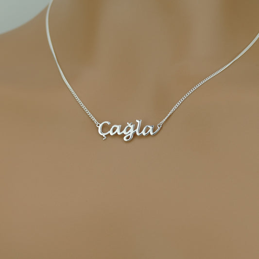 Personalised Turkish Name Necklace in Sterling Silver by Apsley and Heron
