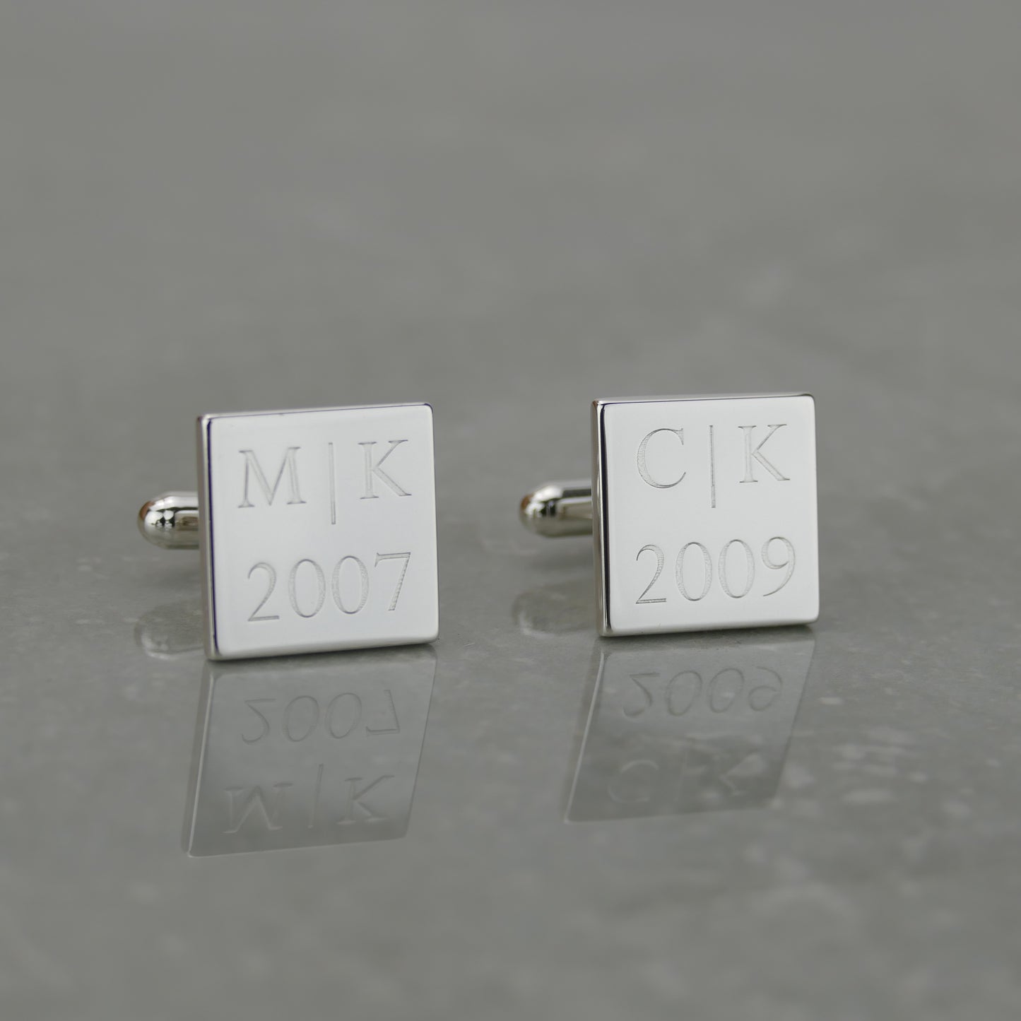 Personalised Sterling Silver Cufflinks with Engraved Year & Initials by Apsley & Heron