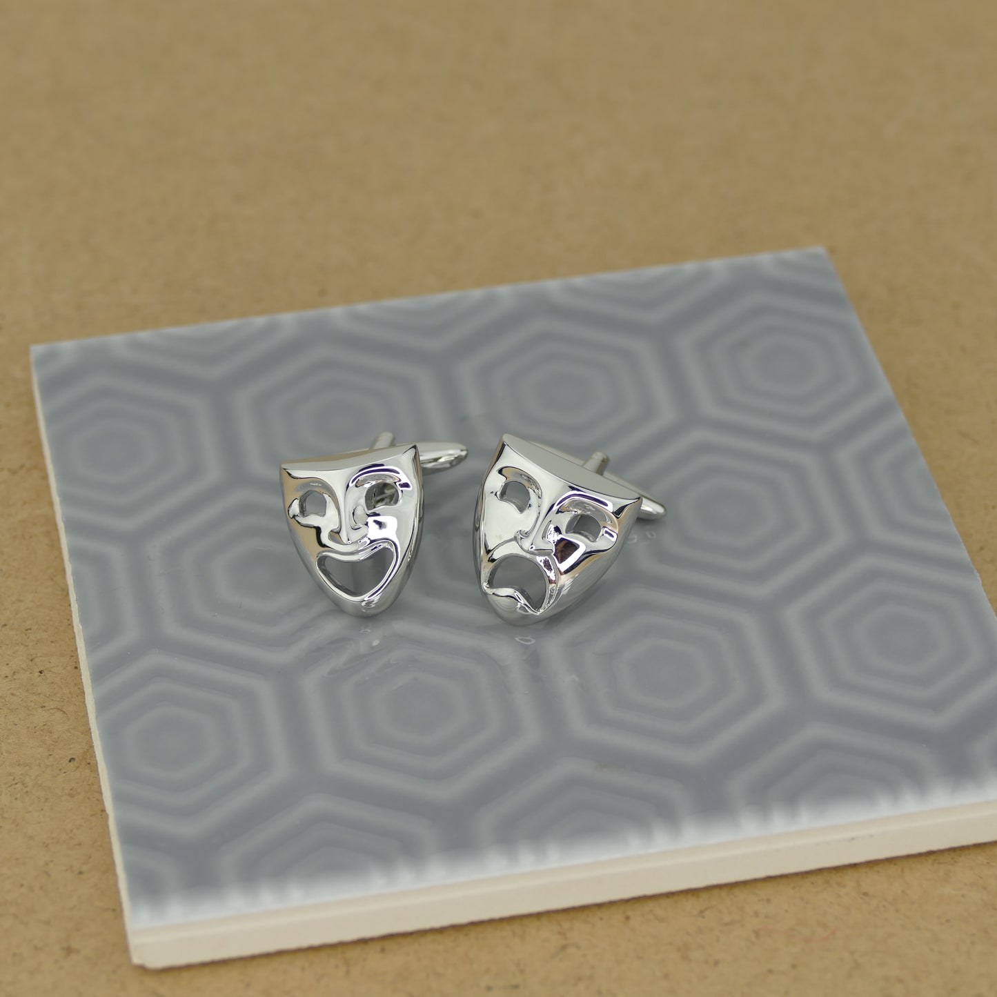 Polished Theatre Masks Cufflinks in Stainless Steel