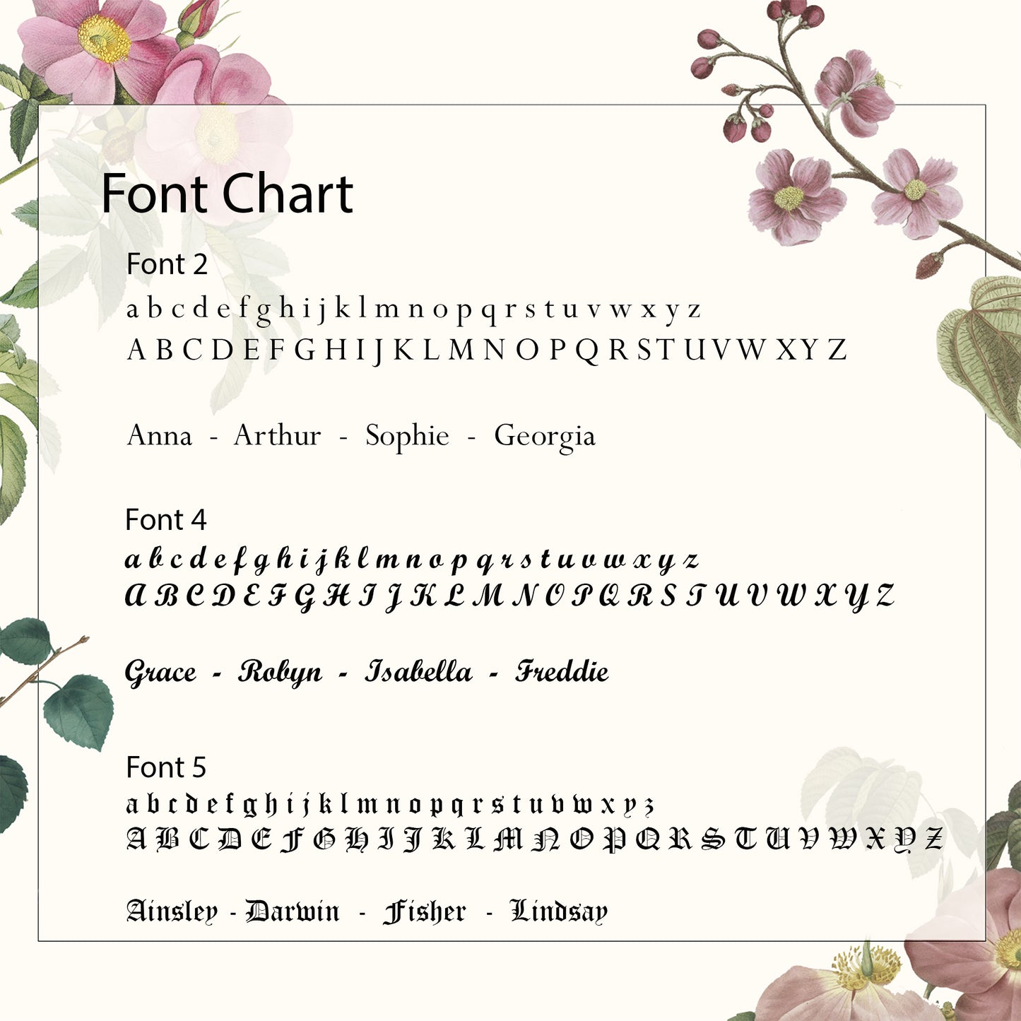 Font Chart Figaro Name Necklace