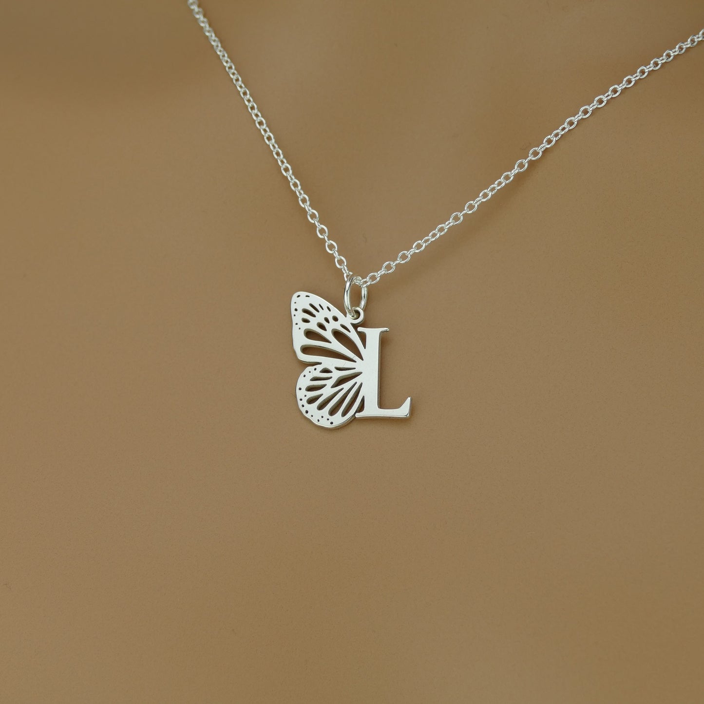 Custom Butterfly Initial Necklace in Sterling Silver