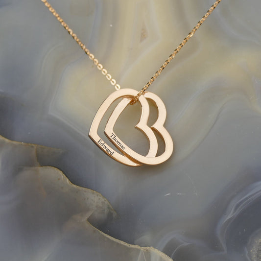 Double Heart Name Necklace with 18ct Gold Plating