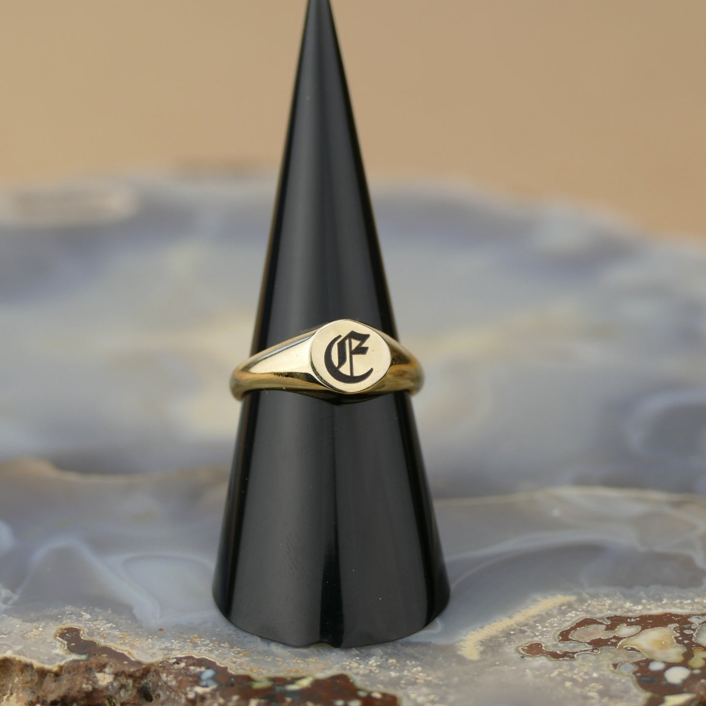 Gold Engraved Signet Ring with Custom Initial by Apsley & Heron