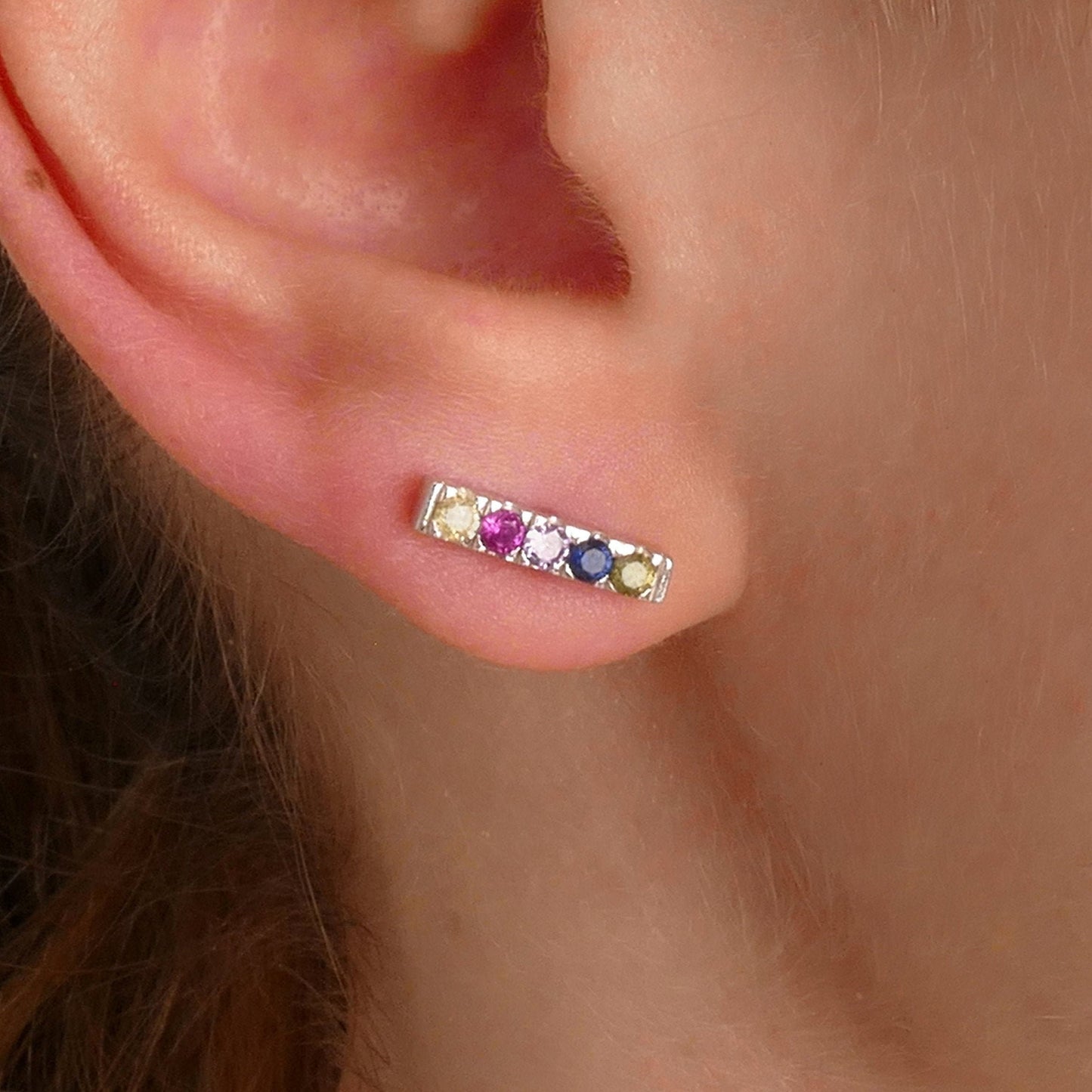 Rainbow Sapphire Bar Studs