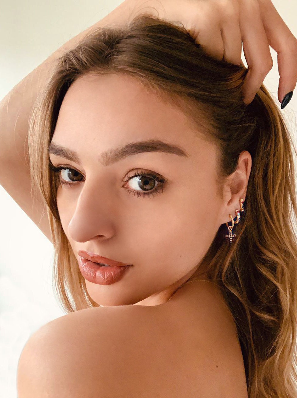 Huggie Cross Hoop Earrings