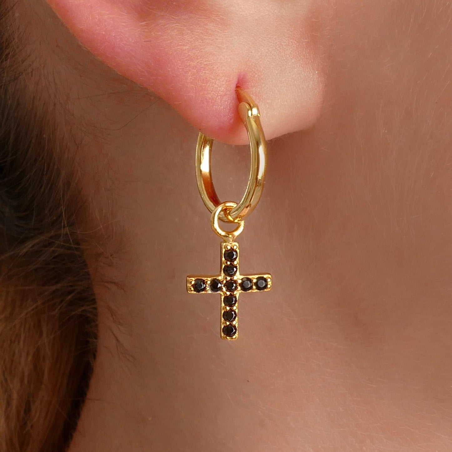 Huggie Cross Hoop Earrings