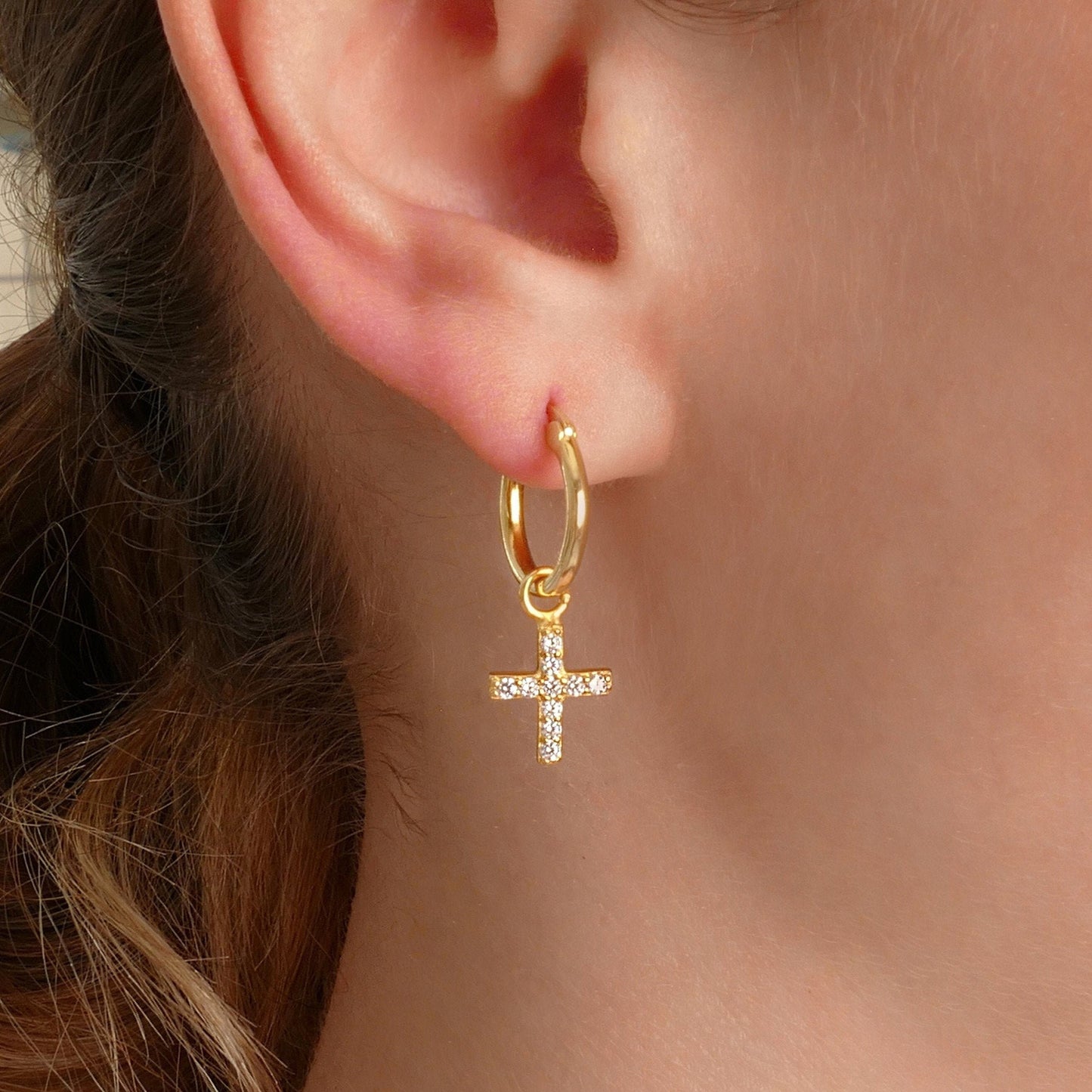 Huggie Cross Hoop Earrings