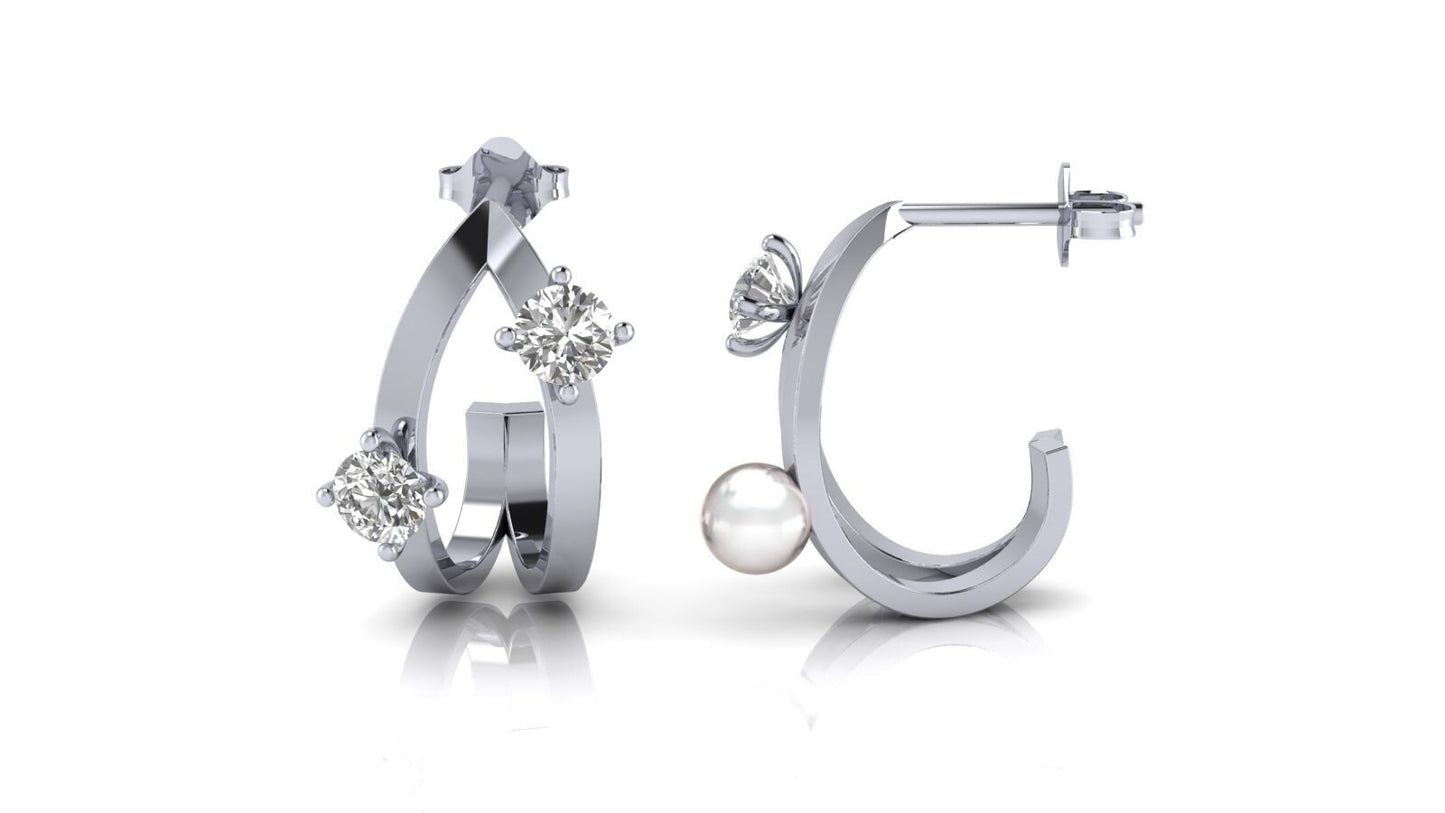 Silver Pearl/Cubic Zirconia Tear Earrings