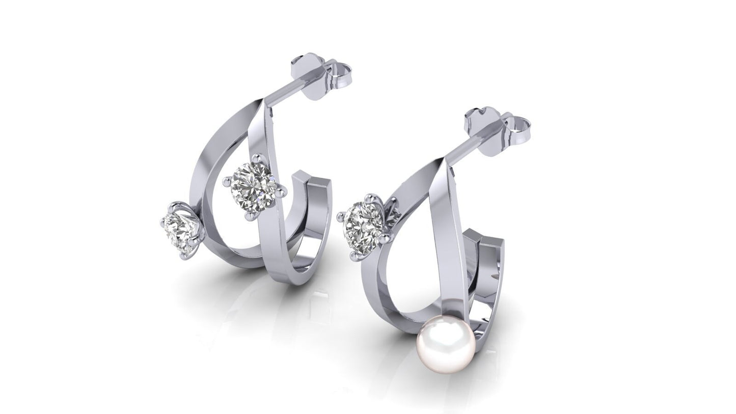 Silver Pearl/Cubic Zirconia Tear Earrings
