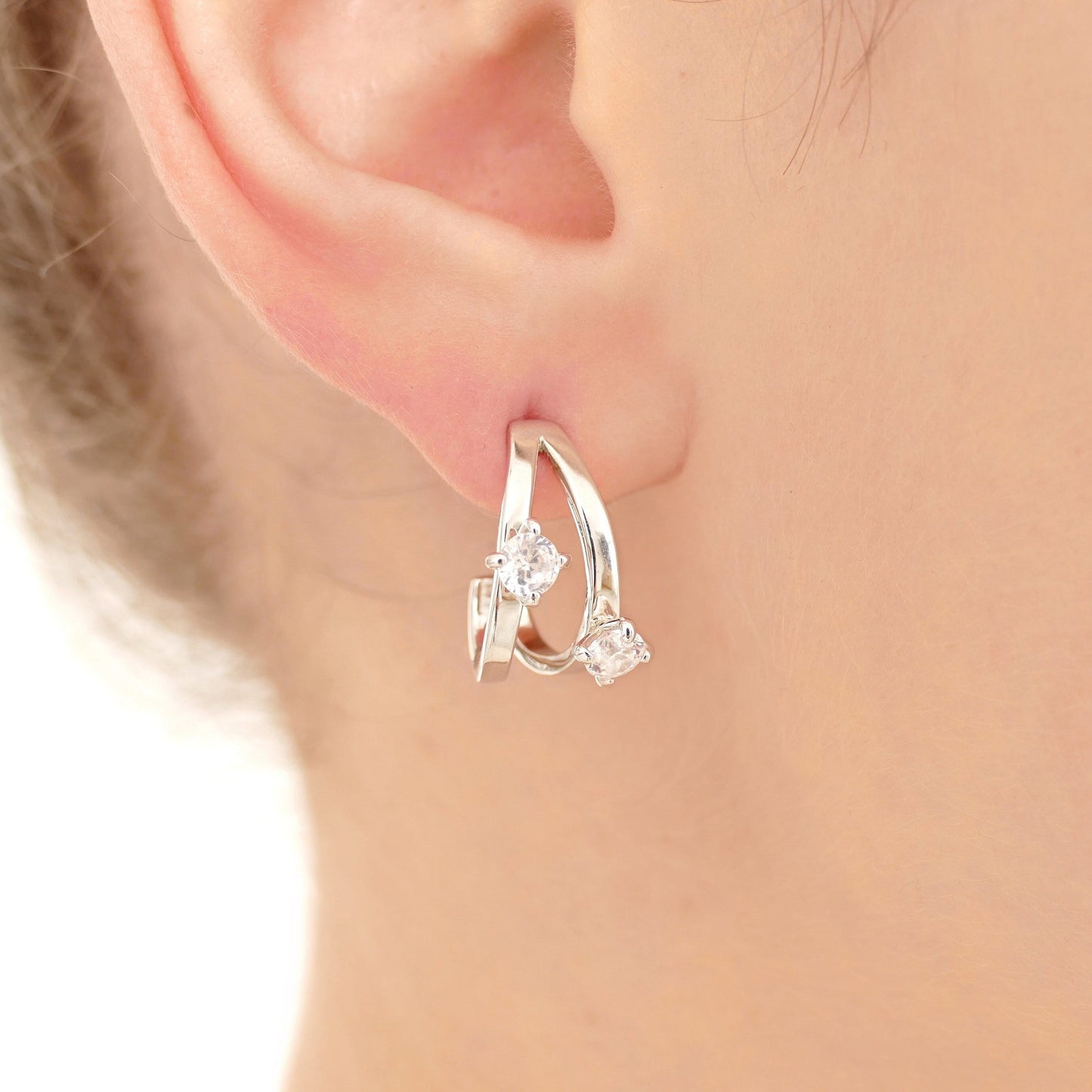 Silver Pearl/Cubic Zirconia Tear Earrings