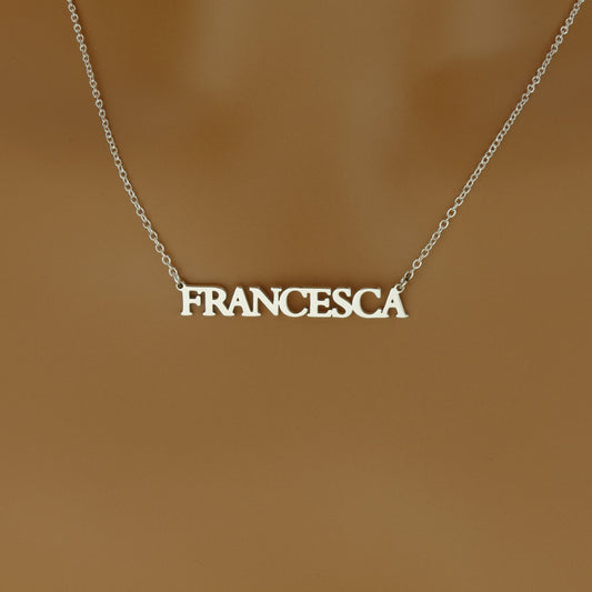 Personalised Block Letter Name Necklace in Sterling Silver by Apsley and Heron