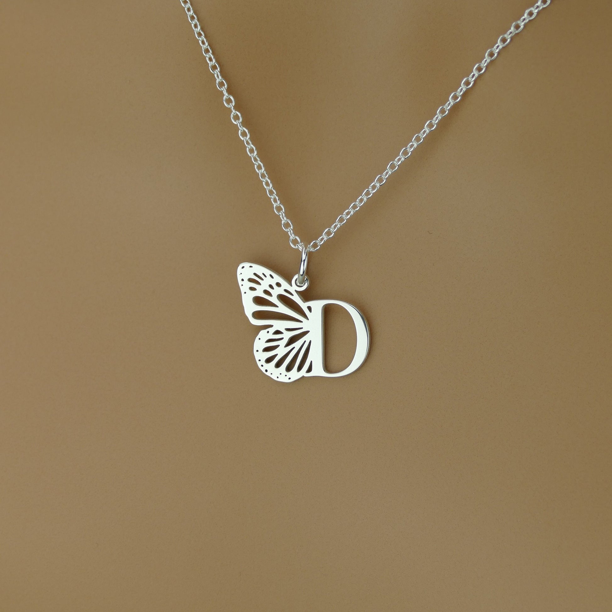 Personalised Butterfly Initial Necklace in Sterling Silver by Apsley and Heron