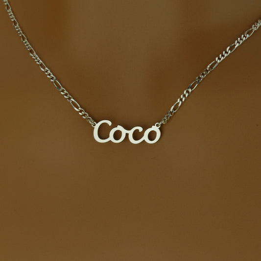 Personalised Figaro Nameplate Necklace in Sterling Silver by Apsley and Heron