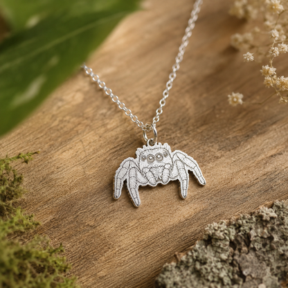 Jumping Spider Necklace – Sterling Silver Arachnid Pendant by Apsley and Heron