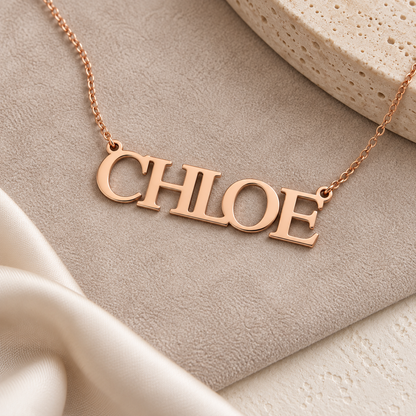 Personalised Block Letter Name Necklace – Sterling Silver Custom Jewellery by Apsley and Heron