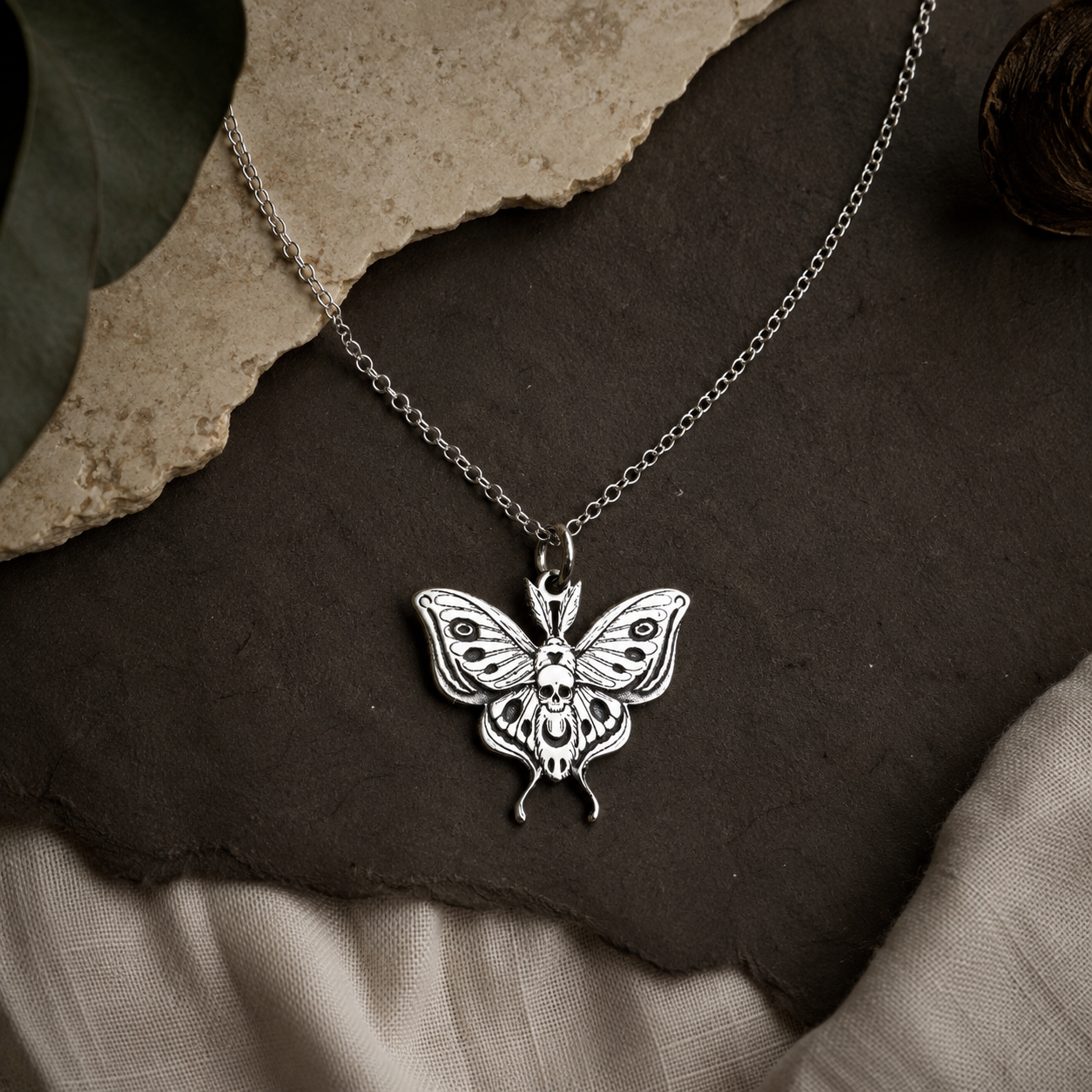 Skull Moth Necklace – Sterling Silver Death Moth Pendant by Apsley and Heron