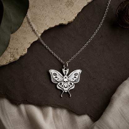 Skull Moth Necklace – Sterling Silver Death Moth Pendant by Apsley and Heron