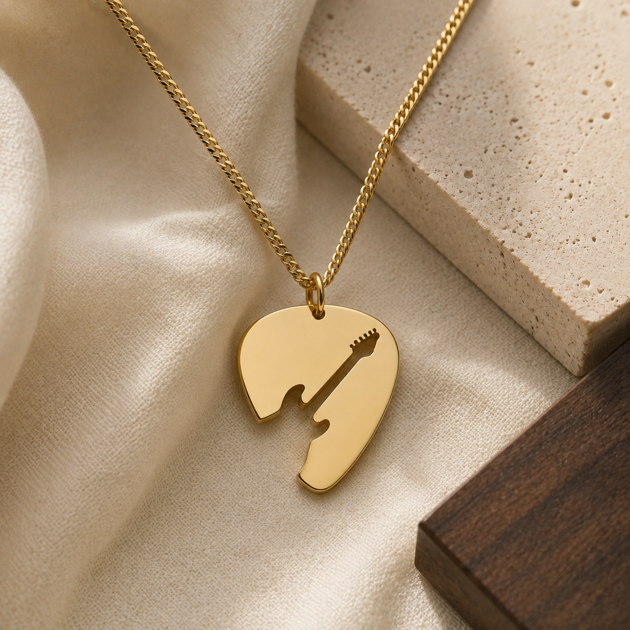 Electric Guitar Pick Necklace – Sterling Silver, Gold & Rose Gold Pendant